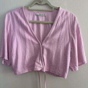 Abercrombie & Fitch Light Pink Cropped V-Neck Drawstring Top
